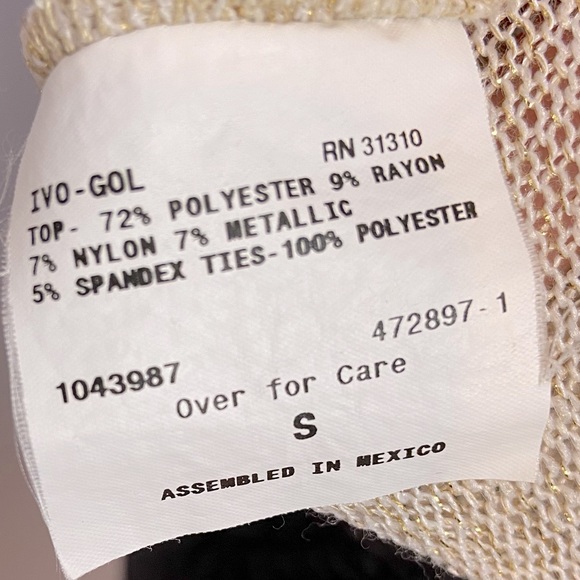 BCX Tie Back Iridescent Champagne 3/4 Sleeves Knit Sweater Top Size S - Picture 10 of 13